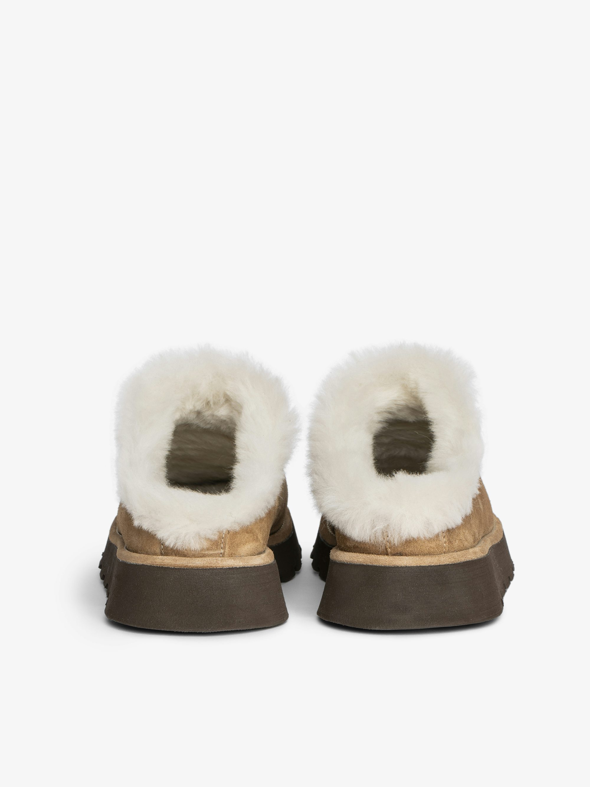 Teddy Shearling Mules - Suede and shearling mules adorned with signature embroideries.